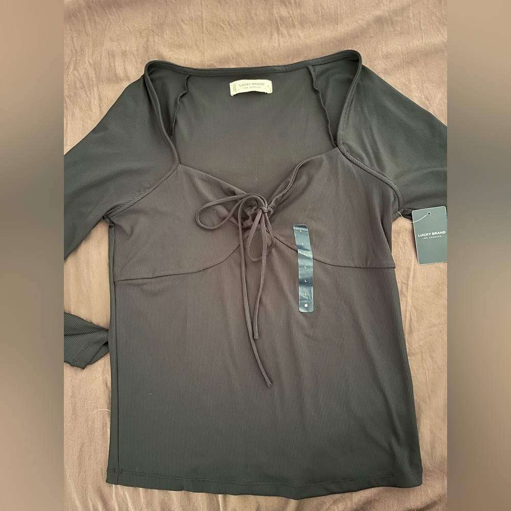 Lucky Brand Black Tie-Front Long Sleeve Top